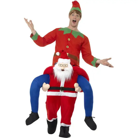 Piggyback Santa Costume Red One Piece Suit with Mock Legs 1