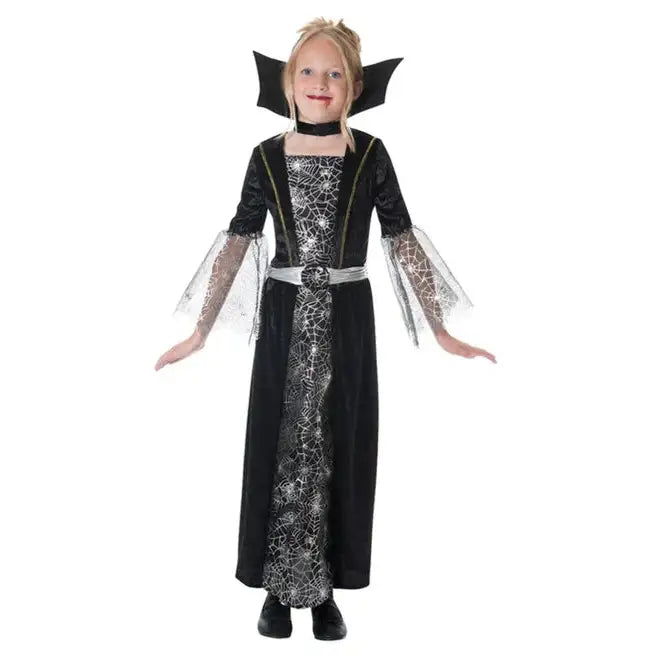 Dark Countess Costume Black Vampire Dress with Collar for Girls 1