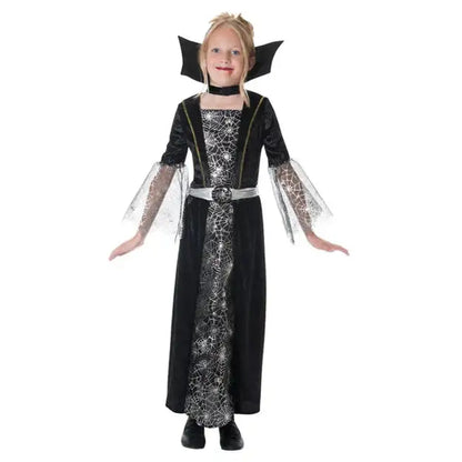 Dark Countess Costume Black Vampire Dress with Collar for Girls 1