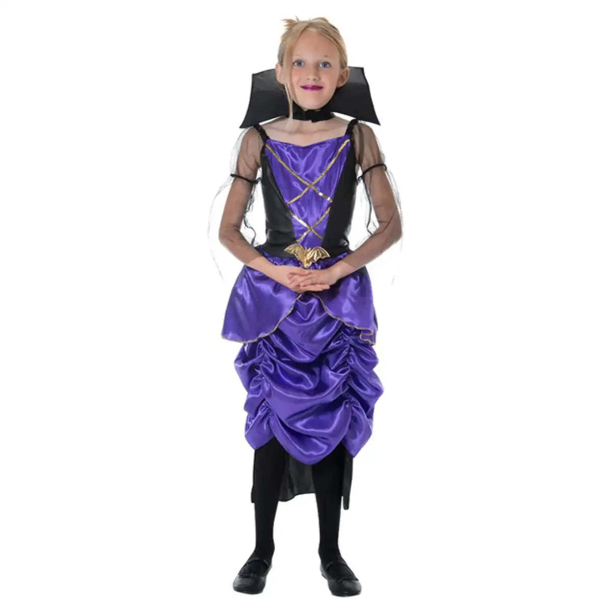 Gothic Purple Vampiress Dress with Collar for Girls 1