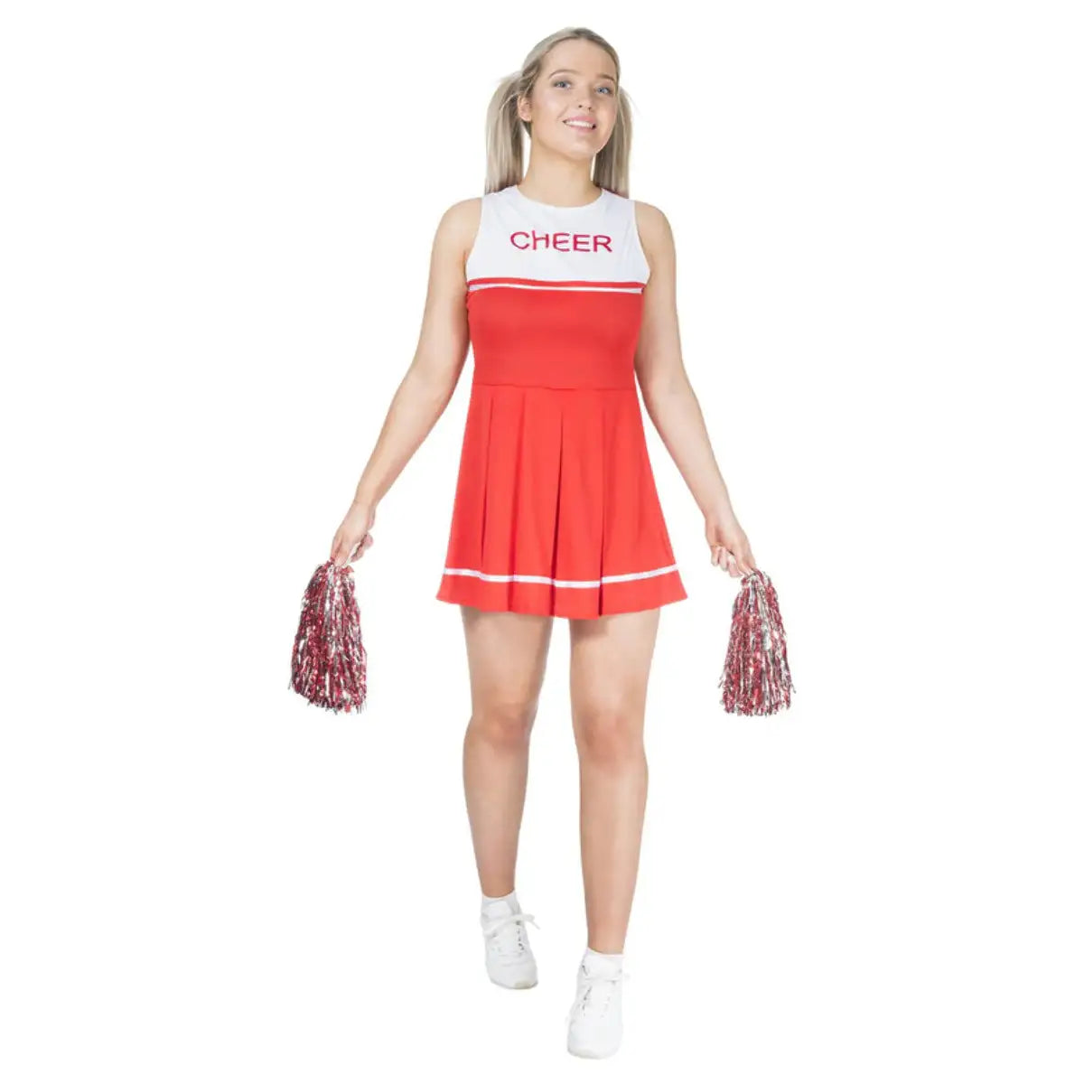 Cheerleader Costume Red Dress and Pom Poms 1