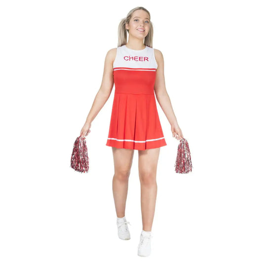 Cheerleader Costume Red Dress and Pom Poms 1