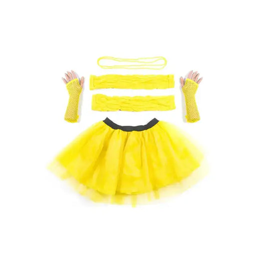 Yellow Tutu with Necklace Legwarmers and Fishnet Gloves 1