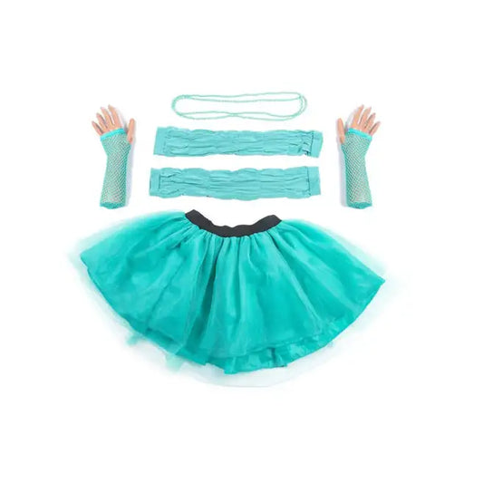 Turquoise Tutu with Necklace Legwarmers and Fishnet Gloves 1