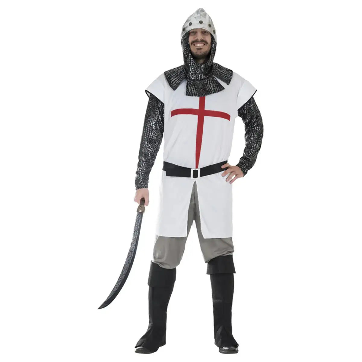 Knight Costume Red White Shirt Trousers Hood Belt Boot Tops 1