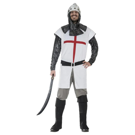 Knight Costume Red White Shirt Trousers Hood Belt Boot Tops 1