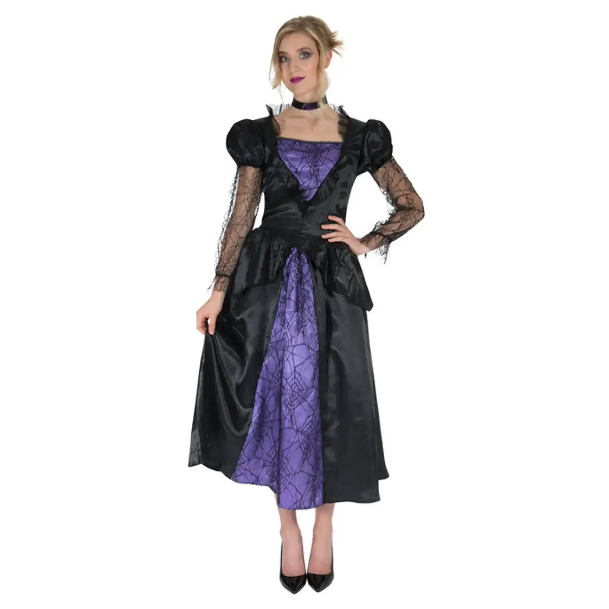 Wicked Queen Costume Black and Purple Dress with Webbed Detail 1
