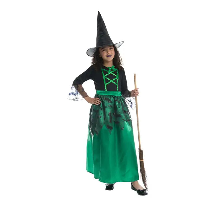 Bat Witch Costume Black and Green Dress with Hat for Girls 1