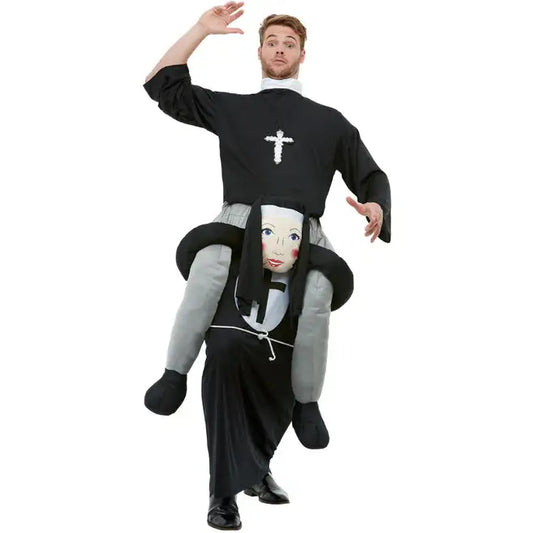 Piggyback Nun Costume Black Suit with Mock Legs 1