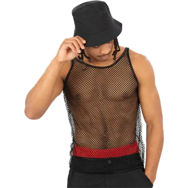 90s Black String Vest Unisex Fishnet Tank Top 1
