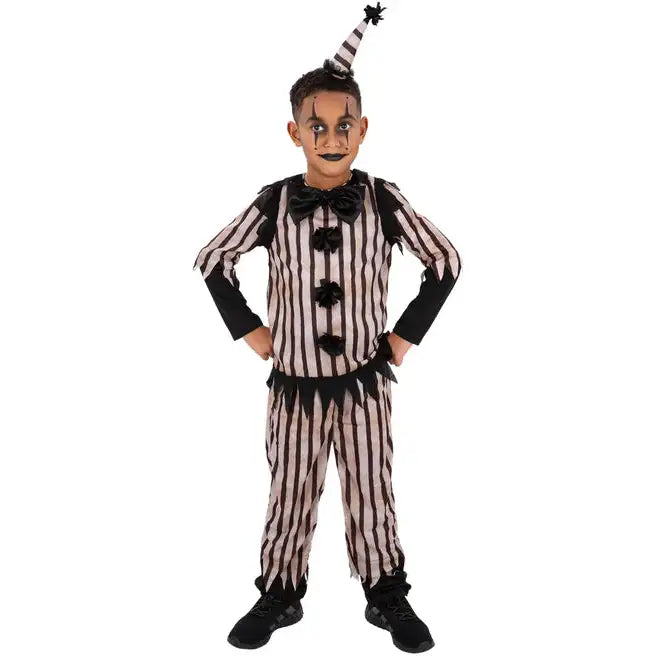 Dark Vintage Clown Costume Boys Top Trousers Hat 1