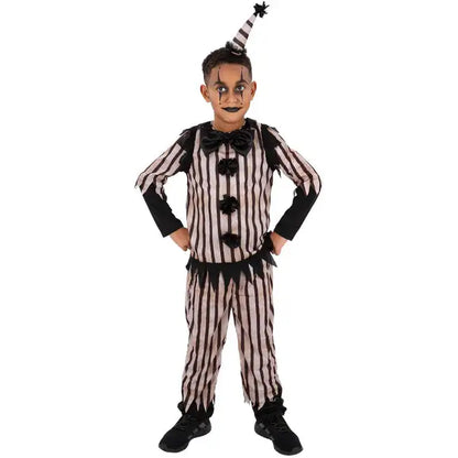 Dark Vintage Clown Costume Boys Top Trousers Hat 1