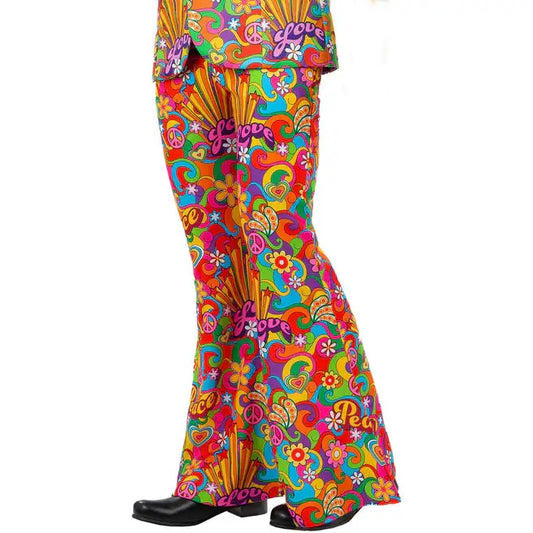 Mens Rainbow Peace Flared Trousers Woven Fabric 1