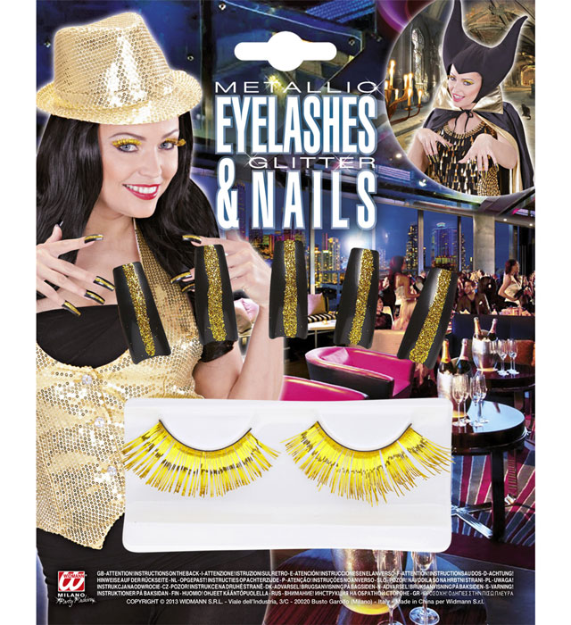 Set Of Gold Metallic Eyelashes & 10  Nails
