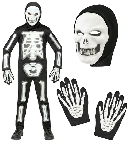 3D Skeleton  Jumpsuit, Hooded Mask, Gloves 