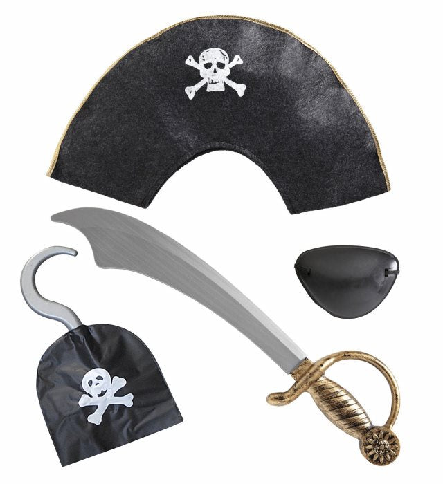 Pirate Set  Hat, Cutlass, Eyepatch, Hook 