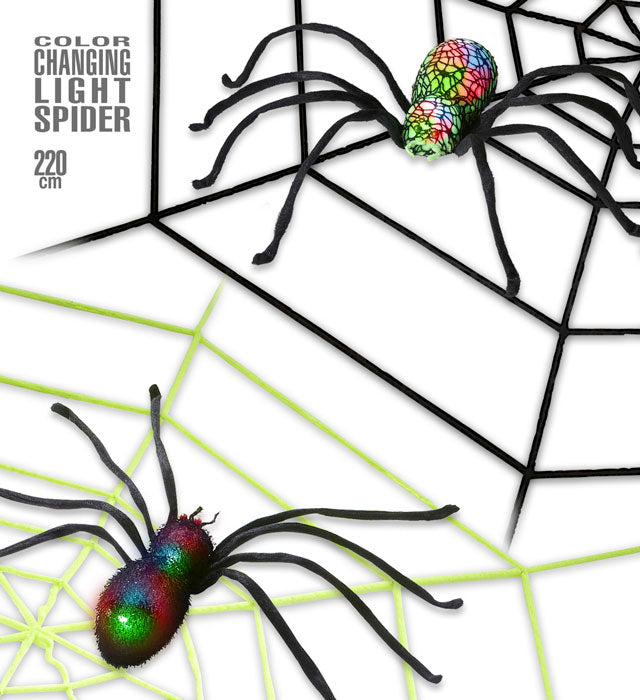 Giant Chenille Spiderweb With Changing Color Light Spider 220 Cm - 2 Colors Assorted 