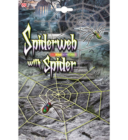 Giant Chenille Spiderweb With Changing Color Light Spider 220 Cm - 2 Colors Assorted 
