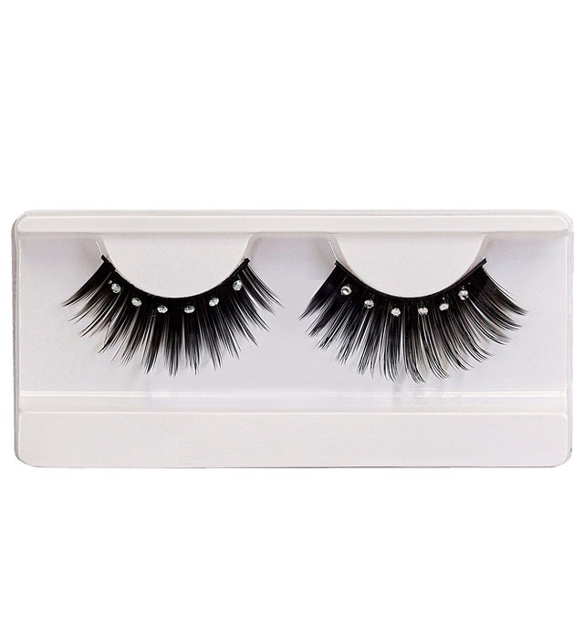 Black Spiked Eyelashes With Strass In Box With Glass Bottle Glue