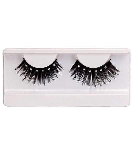 Black Spiked Eyelashes With Strass In Box With Glass Bottle Glue