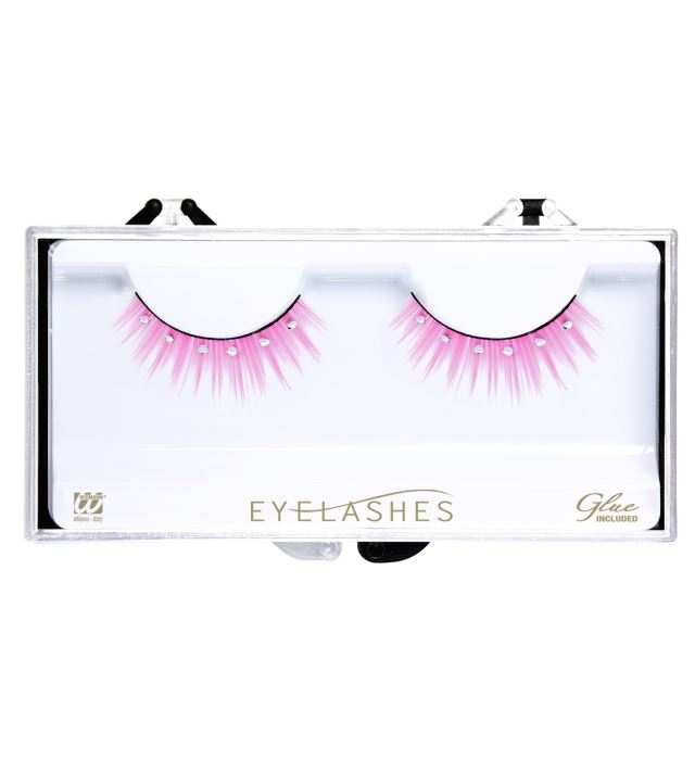 Pink Spiked Eyelashes With Strass In Box With Glass Bottle Glue