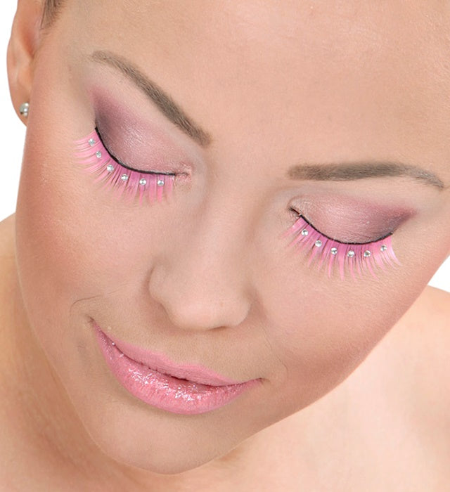 Pink Spiked Eyelashes With Strass In Box With Glass Bottle Glue