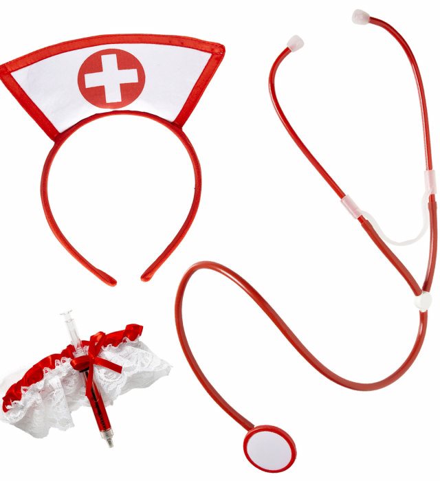 Nurse Set  Headpiece, Garter With Syringe, Stethoscope 