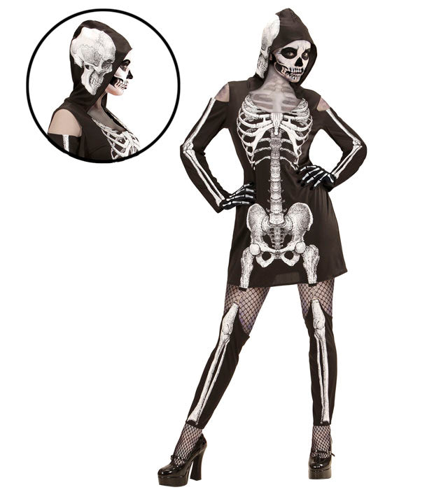 Skeleton  Hooded Dress, Thigh High Leggings 