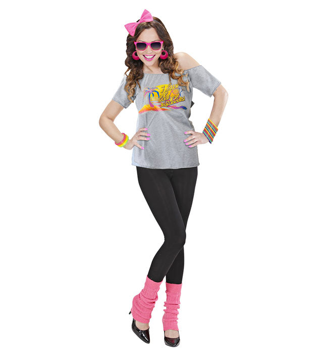 80S Beach Girl  T-Shirt, Bow Headband, Leg Warmers 