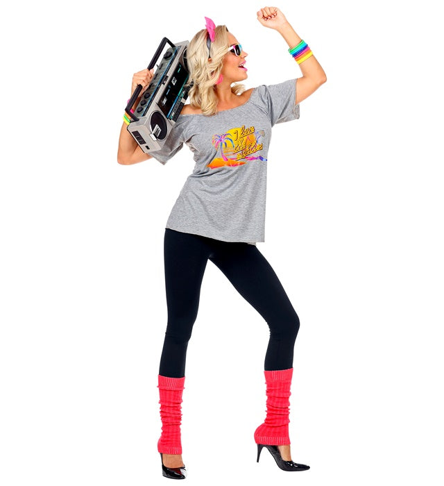 80S Beach Girl  T-Shirt, Bow Headband, Leg Warmers 