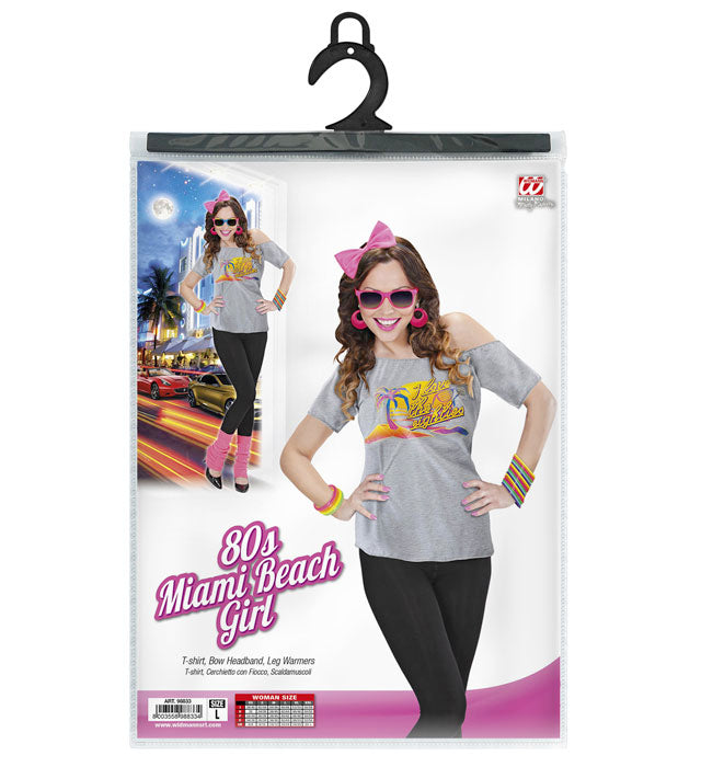 80S Beach Girl  T-Shirt, Bow Headband, Leg Warmers 