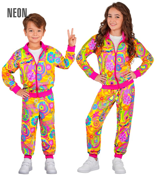 Neon Groovy Love Hippie Party Fashion Tracksuit  Jacket, Pants 