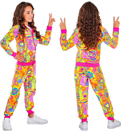 Neon Groovy Love Hippie Party Fashion Tracksuit  Jacket, Pants 