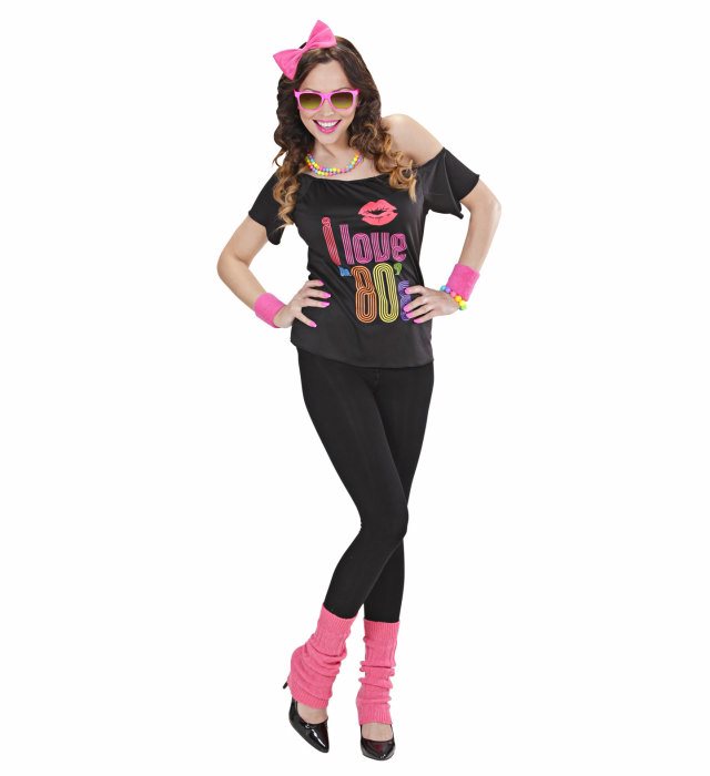 The 80S Fashion  T-Shirt, Bow Headband, Leg Warmers 