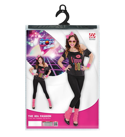 The 80S Fashion  T-Shirt, Bow Headband, Leg Warmers 