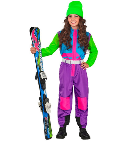 “Neon Purple-Azure-Green Ski Suit  Overalls, Belt 