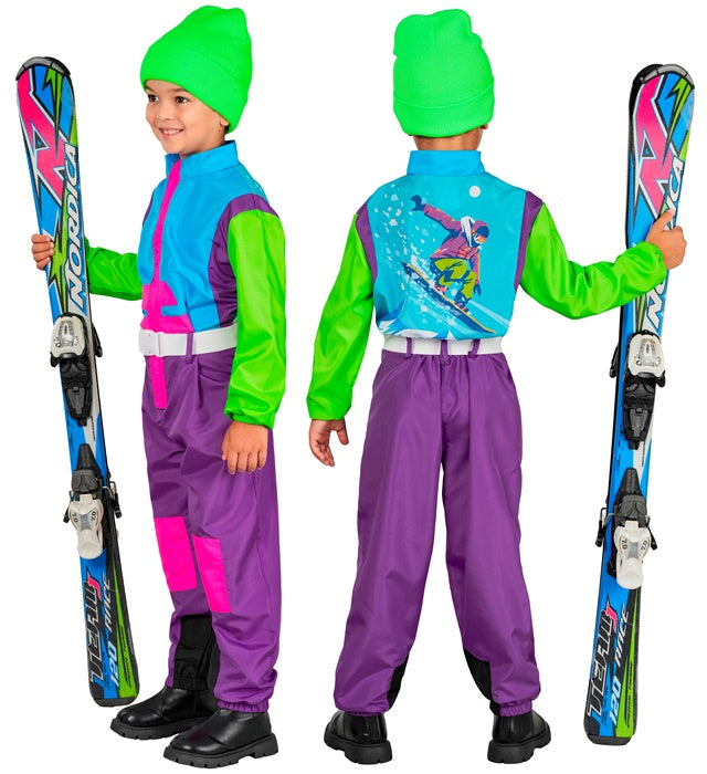 “Neon Purple-Azure-Green Ski Suit  Overalls, Belt 