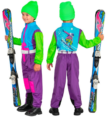 “Neon Purple-Azure-Green Ski Suit  Overalls, Belt 
