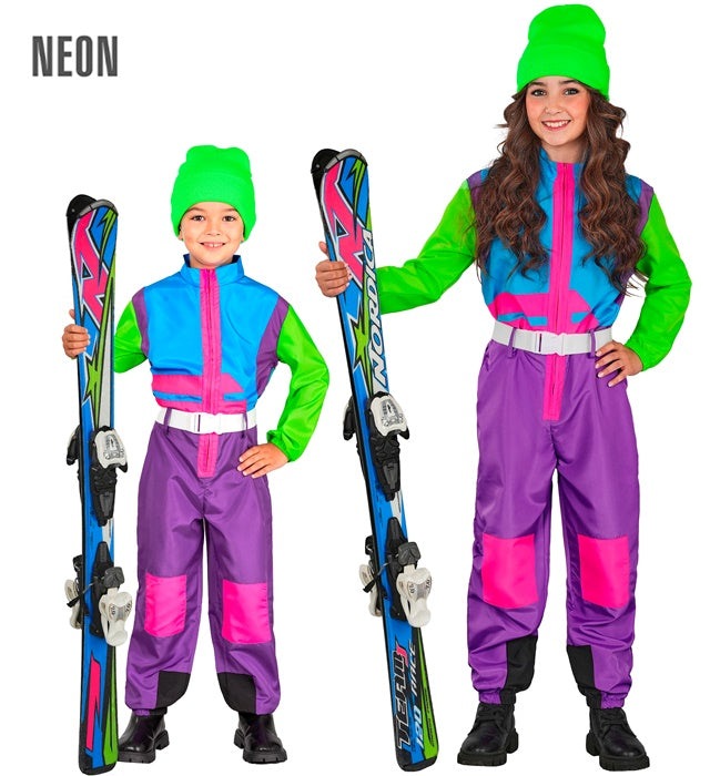 “Neon Purple-Azure-Green Ski Suit  Overalls, Belt 