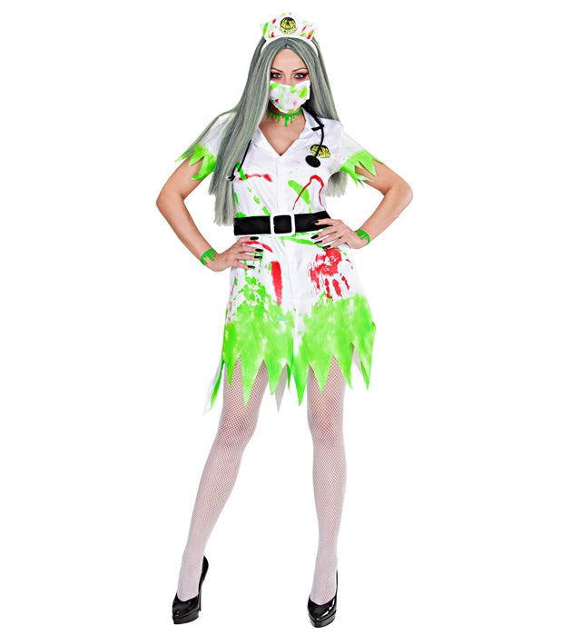 Toxic Nurse  Dress With Belt, Headpiece, Face Mask, Stethoscope 