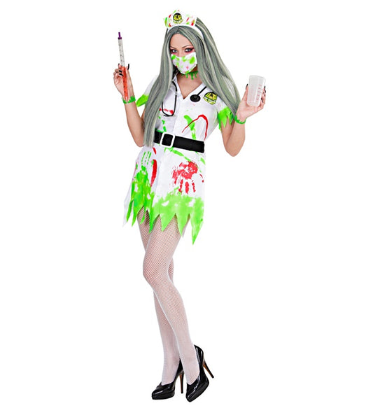 Toxic Nurse  Dress With Belt, Headpiece, Face Mask, Stethoscope 