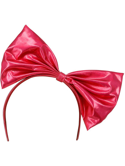 80s Metallic Pink Bow Headband 2