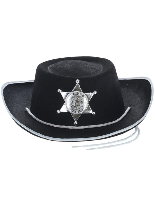 Sheriff Hat Kids Black With Silver Band and Silver Star Badge Costume Accessory 2