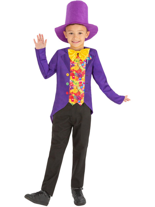 Candy Man Costume Child Mock Jacket with 3D Bowtie and Top Hat 2