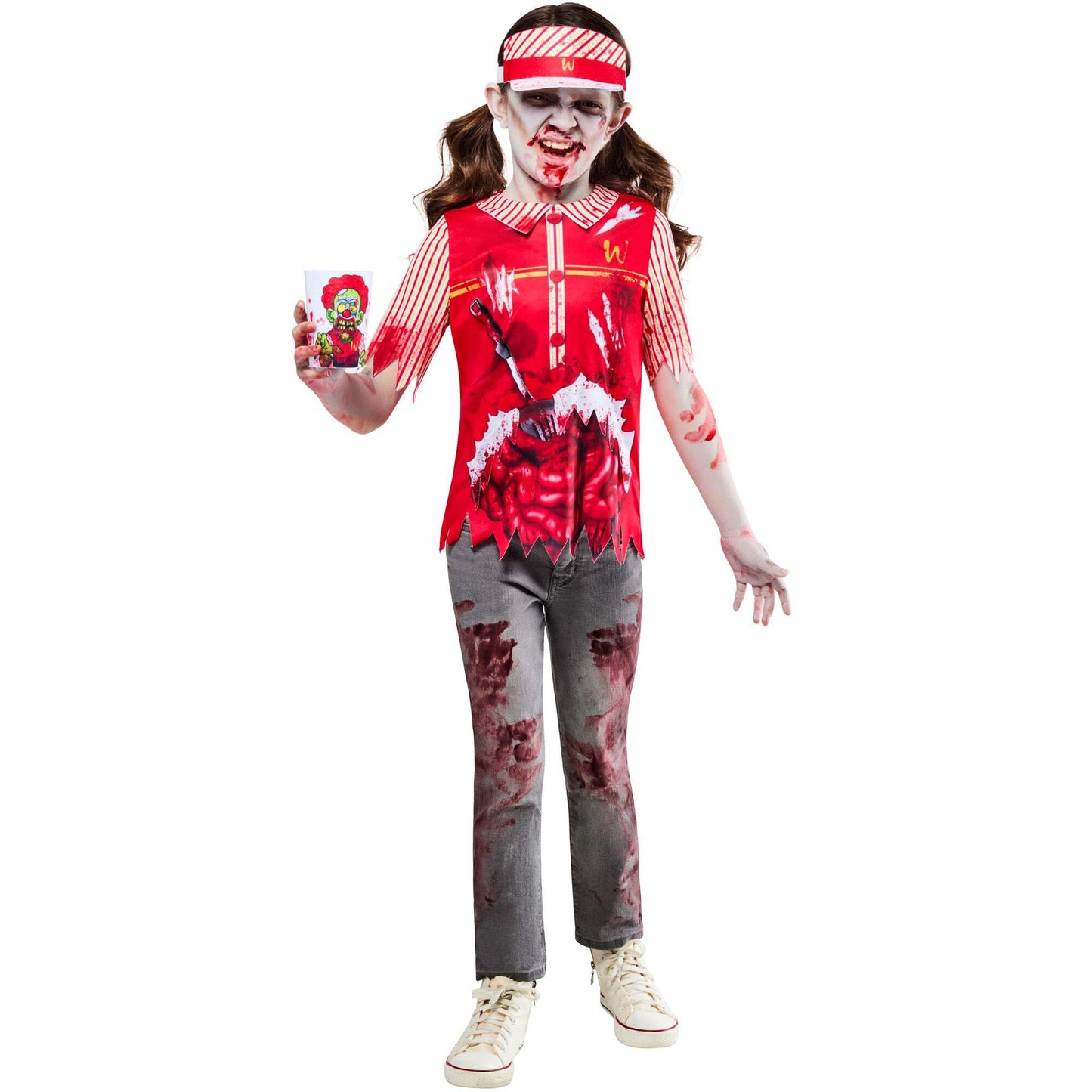 Zombie Burger Worker Costume Kids Top Visor Cup Holder 1