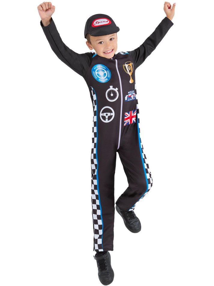Racing Driver Costume Child Jumpsuit and Cap 2