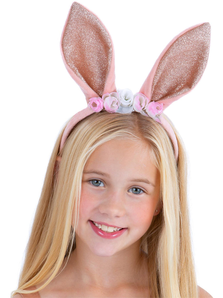 Bunny Headband Rose Gold Floral Childs Costume Accessory