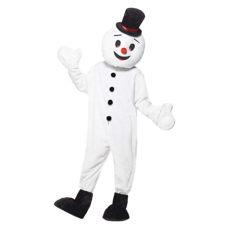 Snowman Mascot Costume White Large Head Bodysuit Hat Bootcovers 1