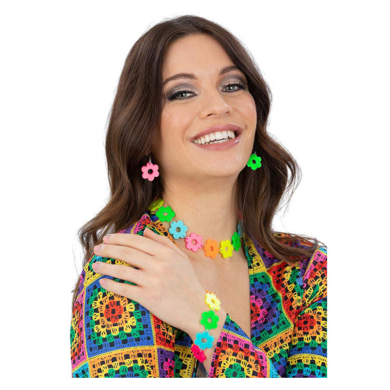 Neon Flower Power Jewellery Set Necklace Bracelet Earrings 1