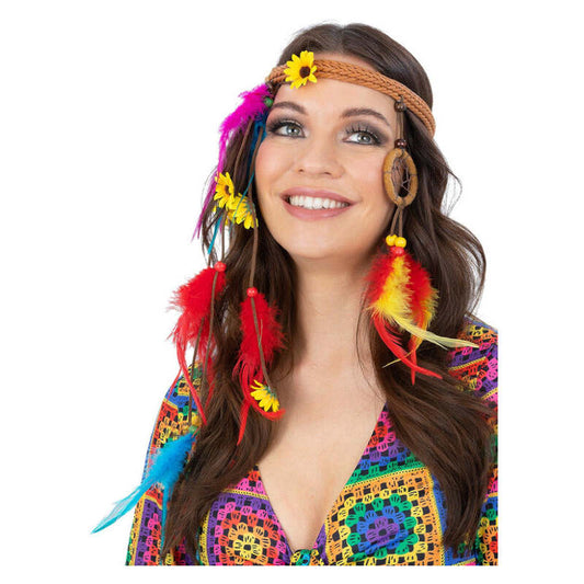 Hippie Dreamcatcher Headdress Feathers Flowers 1